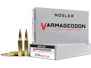 Nosler Varmageddon Ammunition 243 Winchester 55 Grain Polymer Tip Flat Base Box of 20 good sale