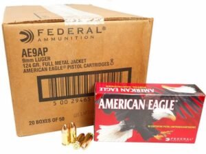 9mm 9×19 Ammo 124gr FMJ Federal American Eagle (AE9AP) 1000 Round Case