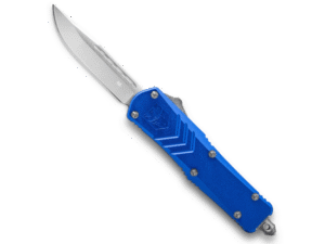 CobraTec FS-X Blue OTF Knife – 2.75″ Plain Drop Point Blade with Nylon Sheath