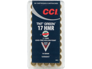 CCI Ammunition Varmint TNT Green Brass .17 HMR 16-Grain 50-Rounds HP