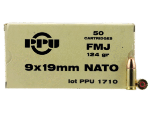 PPU Mil-Spec Brass 9mm 124-Grain 50-Rounds FMJ