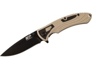 Smith and Wesson M&P Ultra Glide Tan Folding Knife – 3″ Black Plain Drop Point Blade
